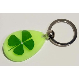 HQRP-Crystal Keychain Real Four Leaf Clover Shamrock in Glow in The Dark 2.1" Lucite Lucky Leaf Inside Resin St.Patrick's Day Gift Display Crafts Collection Decoration Tear Drop Key Ring Chain