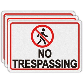 No Trespassing Sign 10×7 Inch Reflective Waterproof Adhesive Sticker, Premium Self Adhesive Night Visible Durable Vinyl, Scratch & Fade Resistant Indoor & Outdoor 3 Pack