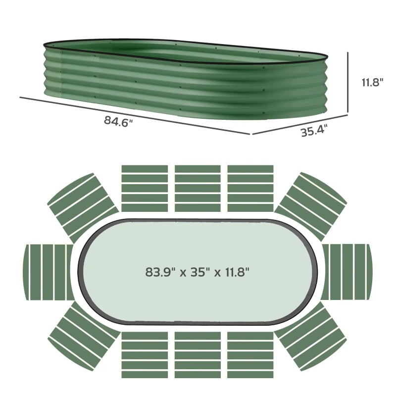Raised Garden Bed 7 X 3 X 1 Metal Green