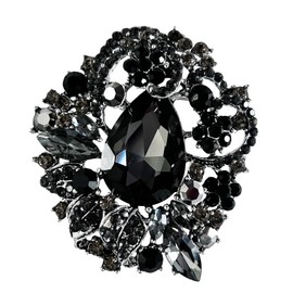 SELOVO Black Flower Rhinestone Brooch Pin Broach Charming Jewerly Accessory