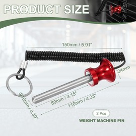 YELARXI Weight Stack Pin, Weight Gym Pin Strength Training Equipment Replacement with Pull Rope, 0.4 x 3.1 Inch Fit for Commercial Home Gym Club Machine Accessories (2 Pack, Red)