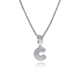 MiniJewelry C Initial Letter Name Alphabet Silver Crystal Clear CZ Necklace Personalize Jewellery Women Daughter Girls Mum Mothers Day