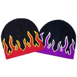 CORIRESHA Fall Winter Beanie Knit Hats for Men & Women, Warm & Soft Stylish Cotton Flame Skull Caps