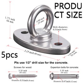 AONAYO Ceiling Hook Heavy Duty 304 Stainless Steel Swing Hook for Wooden Beams, Maximum Load 500 kg, Hanging Mat Eye Plate Accessories, with Screws, Suitable for Wooden Beams, Sandbag, Ceiling