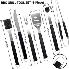 Supernal Heavy Duty Grill Tools Set with Extra Thick Stainless Steel Multi-Function Spatula Grill Brush Long Fork Large Handle Basting Brush Knife & Tongs 6pc Grilling Accessories Ideal Gift for Dad