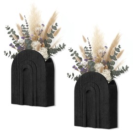 2 Pack Black Wooden Wall Vase for Pampas Grass and Dried Flowers
