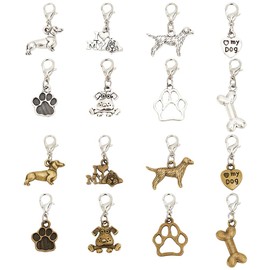 GOMAKERER 32 Pcs 8 Styles Dog Zipper Pull Charms, Pet Theme Alloy Zipper Pendant Bone Paw Print Zipper Pull Zipper Pull Decoration Replacement Zipper Pull Tab for Bag Luggage