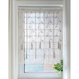 Winterdemoon Boho Curtain Macrame Curtains for Windows Woven Room Divider Living Room Wall Hanging Doorways Curtains 39" L x 35" W (Beige)