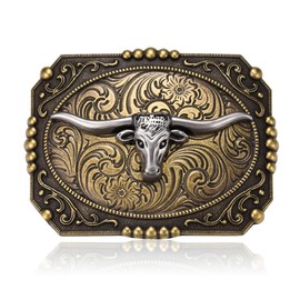 KOORASY Longhorn Belt Buckle for Men Women Teens, Vintage Antique Long Horn Solid Metal Belt Buckles Men Western Cowboy