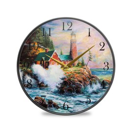 ALAZA Lighthouse on The Seashore Wall Clock Non Ticking Silent Battery Operated Round Decorative Clock for Home Living Room Kitchen Office Dorm Decor