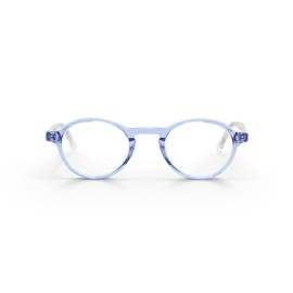 eyebobs Board Stiff Premium Blue Light Reading Glasses for Women and Men | Round Blue Light Blocking Computer Glasses | Light Blue Front with Crystal Temples | 2.25