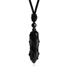 XIANNVXI Men's Necklaces Black Obsidian Necklace Natural Healing Crystal Gemstone Wrapped Point Pendant Necklaces for Men Adjustable Rope Reiki Spiritual Jewelry