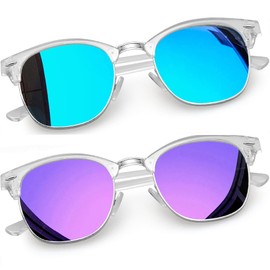 Joopin Classic Half-Frame Sunglasses Men's Polarised and Retro Sunglasses Women's Vintage Sunglasses Unisex UV400 Pack of 2, Purple mirrored and blue mirrored
