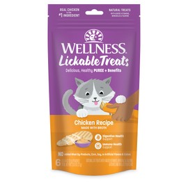 Wellness Lickable Treats Soft Puree Natural Grain Free Adult Cat Treats, Chicken Recipe, Contains 6-0.4 Ounce Squeezable Tubes