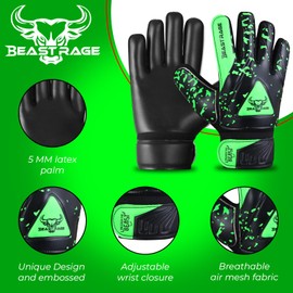 BEASTRAGE Goalkeeper Gloves for Kids Boys Youth,Soccer Goalie Gloves Kids with Double Wrist Support,Strong Grip Double Padded Palm Football Glove Boys (Green, 4)