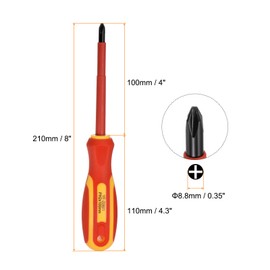 sourcing map VDE Insulated Screwdriver 1000V PH2 x 100mm Magnetic Phillips Screwdrivers CR-V Magnetic Electricians Phillips Head Screwdrivers with VDE Handle