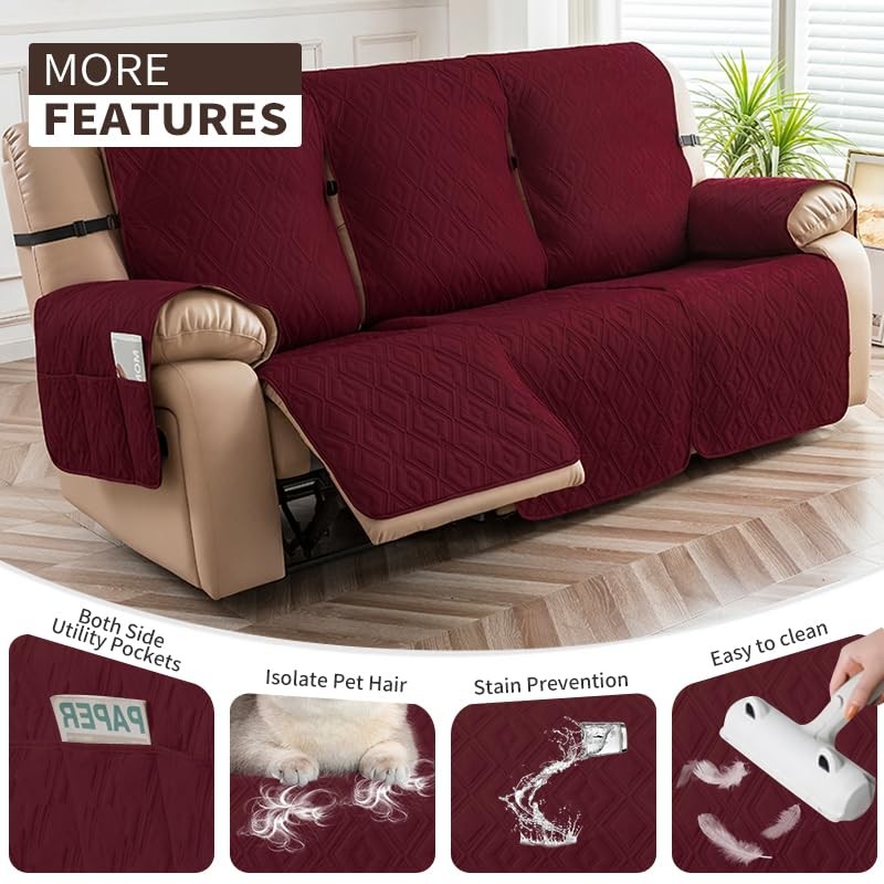 Genina Waterproof Reclining Couch Cover for 3 Seater Non-Slip, Washable