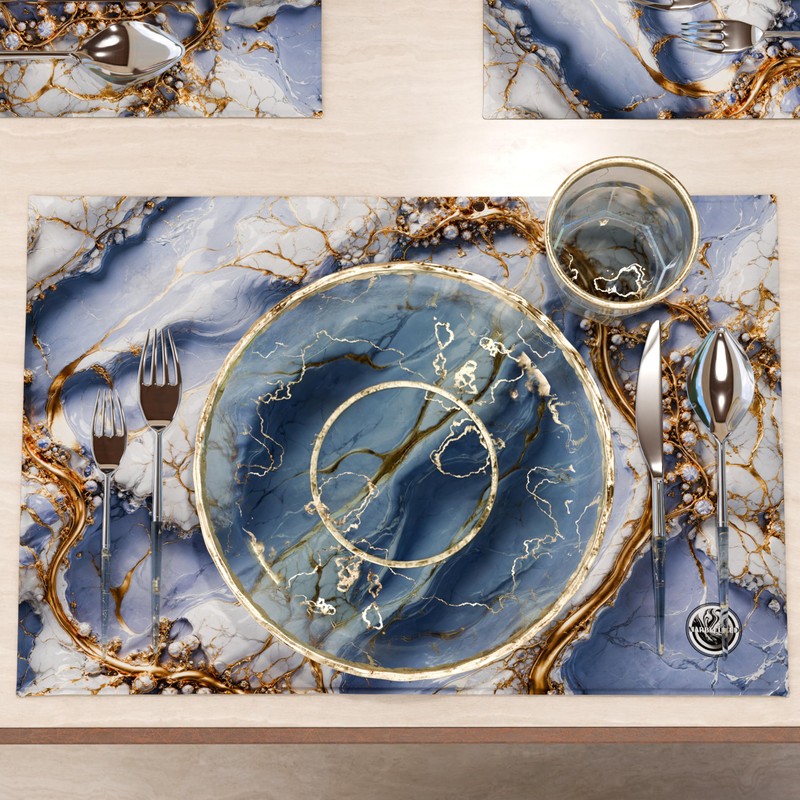 MARBLELIZED - Washable American Placemats, Lilac Marble Effect Fabric Placemats,