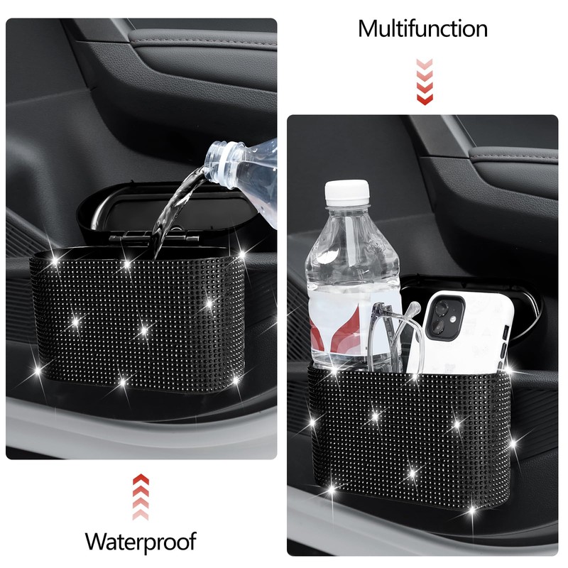 NBTEPEM Bling Car Trash Can with Lid - 2 Pack,