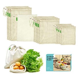 E-Know Produce Bags,11 Pack Reusable Produce Bags,Natural Mesh Cotton, Plastic Free, Eco Friendly Produce Bags (3 Small, 4 Medium, 3 Large, 1 Storage Bag)
