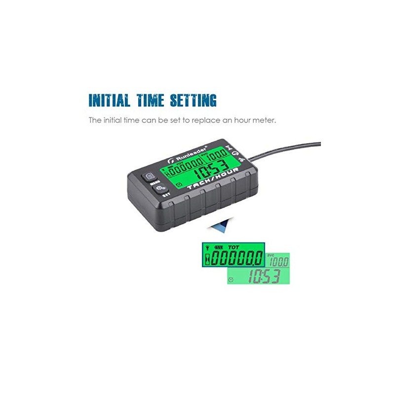 Runleader Hour Meter Tachometer, Maintenance Reminder, Alert RPM Reminder, Initial