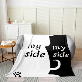 Erosebridal Romantic Queen Blanket 90x90 inch,Dog Side My Side Bed Blanket for Men Women,Black White Flannel Blanket Ultra Warm,Cartoon Dog Puppy Pet Fuzzy Blanket for Bedroom,Soft