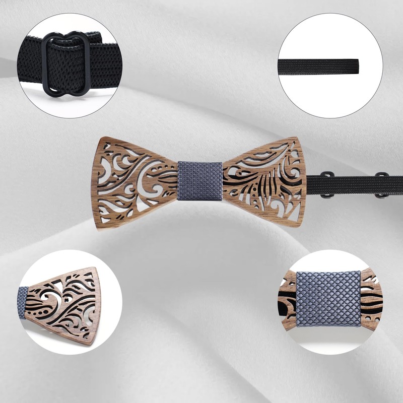 Cyriacus Wooden Bow Tie Set, Includes Papillon and Cufflinks, Square