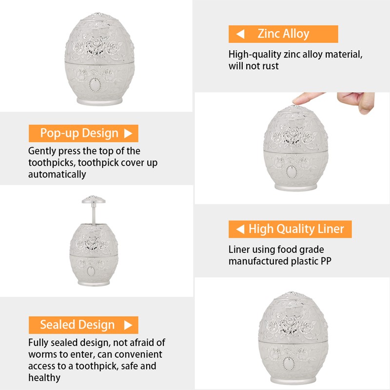 Metal Zinc Alloy Toothpick Holder Flower Pattern Hand Press Toothpick