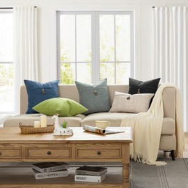 Phantoscope Pack of 2 Farmhouse Throw Pillow Covers Premium Coconut Button Vintage Linen Solid Decorative Pillow Cover for Couch Bed and Chair Gray 12 x 20 inches 30 x 50 cm