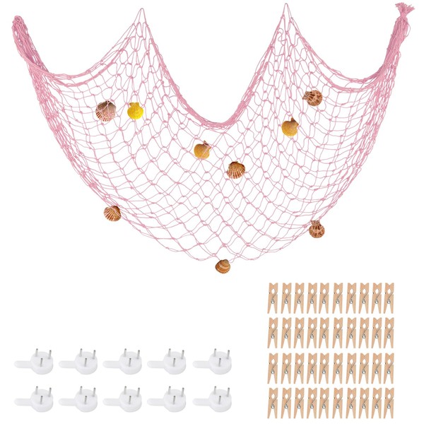 ZUEXT Fish Net Decoration 80x40 Inch, Light Pick Cotton Mermaid