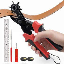Límite-MX Perforadora de Cuero, perforador para tela,perforador para cinturón, 6 tamaños de agujeros múltiples, con 2 placas perforadas y una regla, Un puñado de tornillos,para cuero,cinturones,bolsos
