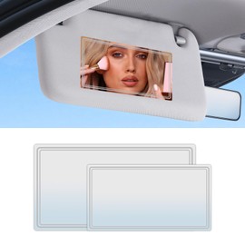 QKYS 2PCS Sun Visor Mirrors, Passenger Princess Car Accessories for Women, Stick-on High Definition Stainless Steel Cosmetic Vanity Mirror, Suitable for Most Car Models (White)