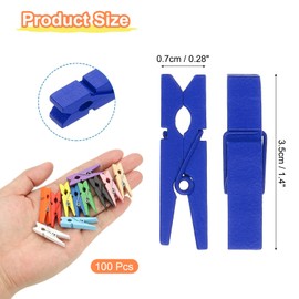 PATIKIL 1.4" Wooden Colored Clothes Pins, 100Pcs Mini Colorful Wooden Clothes Clips Strong Grip Photo Clips for Pictures Hanging Clothes Decorative Crafts, Sapphire