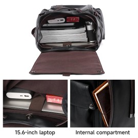 MOYYI Leather Backpack for Men Fits 15.6" Laptop Vintage Backpack Waterproof Drawstring Backpack for Travel Daily Work Black