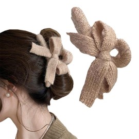 gaobaozhu Knitted Bow Hair Clip for Women Girls Nonslip Bows Claw Clips for Women,Bow Clips for Women Bow Clips with Soft Bow Knot For Thin Thick Curly Straight Hair