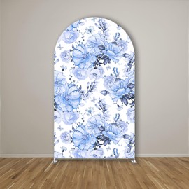 Blue Florasl Arch Backdrop Cover Baby in Bloom Baby Shower Decorations Arch Stand Spandex Covers Afternoon Tea Event Wedding Birthday Party Decors (4x7.2ft Cover,3853)