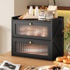 Trironsun Farmhouse Double Layer Black Bread Box with Acrylic Door