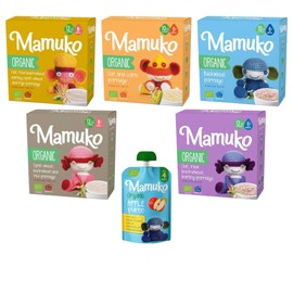 Mamuko Organic Baby Porridge & Puree Variety Pack – Oat, Buckwheat, Barley, Spelt Wheat, Corn & Apple – 6+ Months – Nutritious & Vegan Baby Food, No Additives,