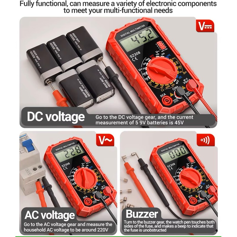 AYMBH SZ308 Digital Multimeter AC/DC Voltage & Current Meter, Resistance