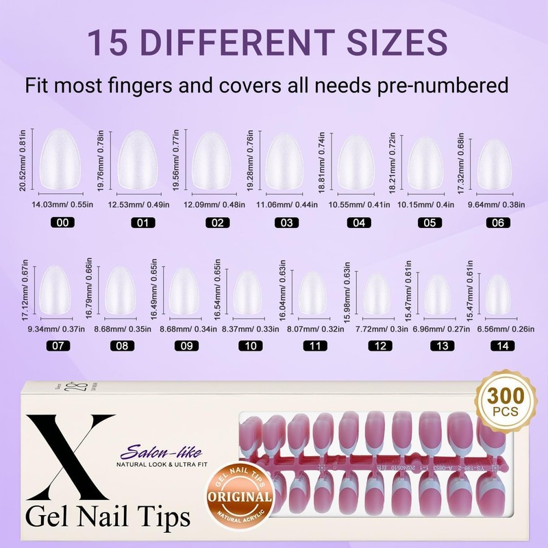 Short Almond French Tip Press on Nails, Gel X French