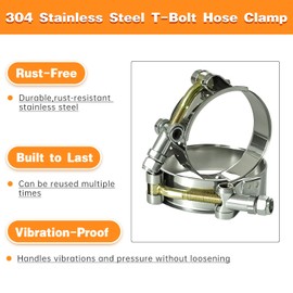 T-Bolt Hose Clamps Set, MinerGuy 304 Stainless Steel intercooler, Radiator Hose Clamp, 8 Size 1" 1.25" 1.5" 1.75" 2" 2.5" 2.75" 3" Working range 1.26-3.58(inch), 16pieces