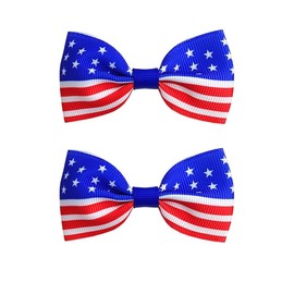 American Flag Hair Clip for Baby Girls Red White Blue Hair Clips Patriotic Hair Bow Clips for 4th of July Hair Accessories Grosgrain Hair Bows TSFJ48 (2pcs Blue Bow)