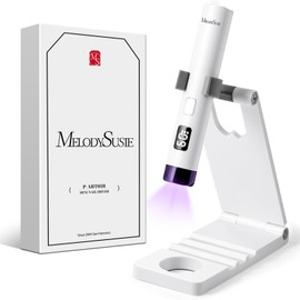 MelodySusie Handheld UV Light for Gel Nails with Stand, Mini Portable Cordless Nail Lamp with LCD Display, Eye-Protective Cover, Flash Curing for Glue, White