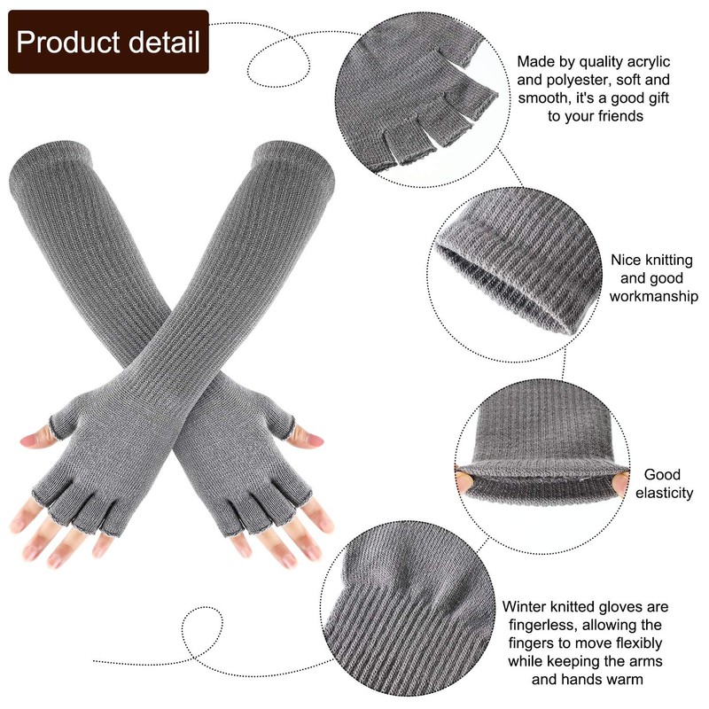 Geyoga 2 Pairs Winter Fingerless Gloves Long Thermal Knitted Mittens
