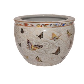 New 14" Oriental Colorful Butterflies Butterfly Themed Fish Bowl Jardiniere Planter Plant Pot