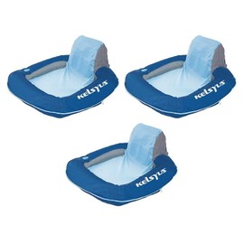 Kelsyus Floating Swimming Pool Lounger Inflatable Chair with Built-in Cup Holder, Blue (3 Pack)