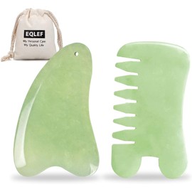 Jade Gua Sha Stone 2 Pieces, Gua Sha Comb and Heart Gua Sha Scraper Board Natural Guasha Tool Face Body Gua Sha Massage Stone for Spa and Skin Care