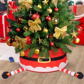 Minicoco Christmas Tree Skirt, Red Glitter Christmas Tree Collar for Christmas Decorations, Christmas Tree Base Cover for Home Party Xmas Party Decor, 40 x 60 x 20cm (Red)