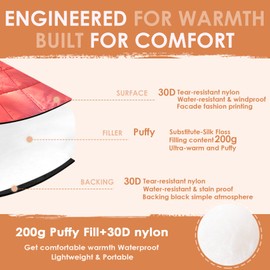 ODESUN Outdoor Camping Blanket Lightweight Down Alternative Puffy Printed Camping Blankets Large Silk Cotton Blanket Packable Warm Waterproof for Trave Picnic Hiking Stadium Cold Weather 78" x 55"