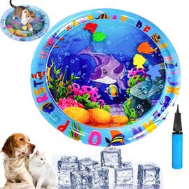 2025 Upgraded Thickened Water Sensor Play Mat for Pets, Cats & Dogs, Cool Comfort Inflatable Tummy Time Water Mat, PVC Material, Indoor/Outdoor/Travel(25.5in,Dolphin)